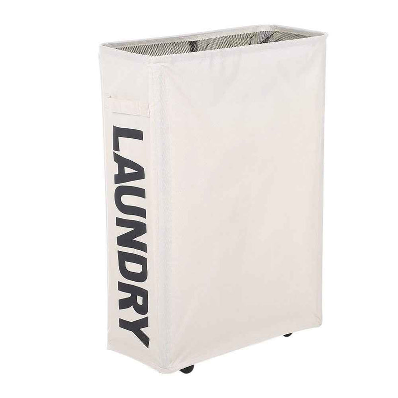 Corner Slim Foldable Oxford Cloth Laundry Basket Bin Mesh Drawstring Dirty Clothes Hamper - Beige