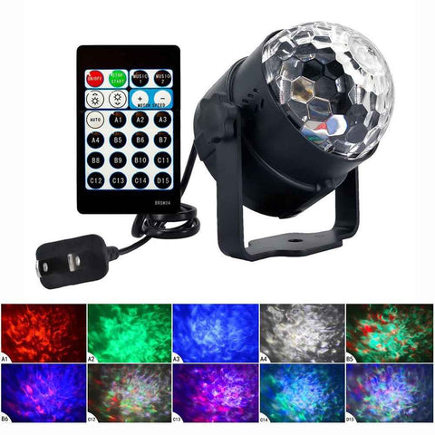 6W 15-Color Water Wave Projector Light Projecting Lamp with Remote Controller for Parties Accasions - UK Plug