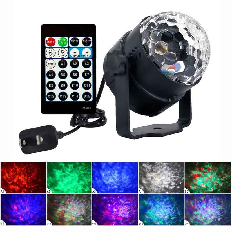 6W 15-Color Water Wave Projector Light Projecting Lamp with Remote Controller for Parties Accasions - UK Plug