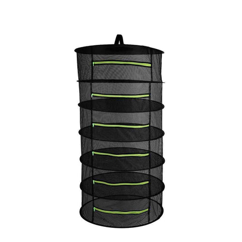 Folding Dry Rack Hanging Basket Drying Net Dryer for Herbs Flowers Buds Plants - 6 Layers / Green Zipper
