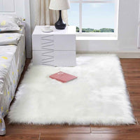 Soft Faux Fur Rug Fluffy Rectangle Shape Sheepskin Fur Carpet Rug for Nursery Room, Bedroom, Luxury Home Decor - White/400x600mm