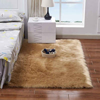 Soft Faux Fur Rug Fluffy Rectangle Shape Sheepskin Fur Carpet Rug for Nursery Room, Bedroom, Luxury Home Decor - Camel/600x1200mm