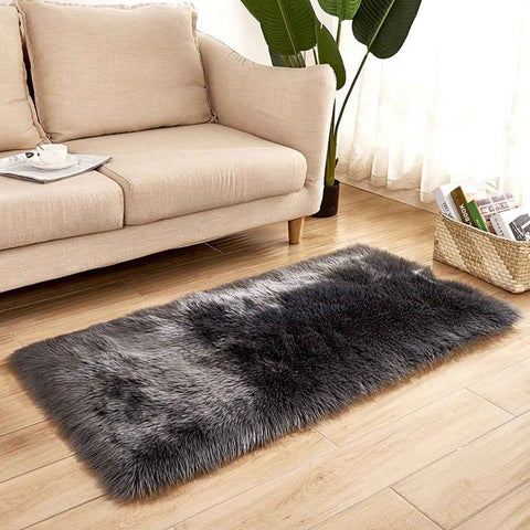 Soft Faux Fur Rug Fluffy Rectangle Shape Sheepskin Fur Carpet Rug for Nursery Room, Bedroom, Luxury Home Decor - Dark Grey/300x300mm