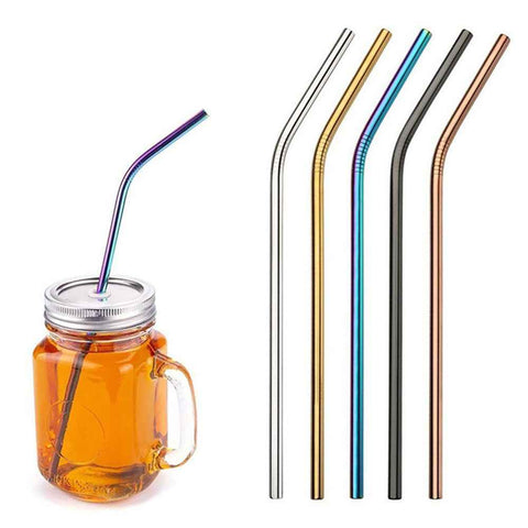 Multicolor Reusable Stainless Steel Straws Bent Straw Drinking Metal Straws [Random Color] - 4Pcs