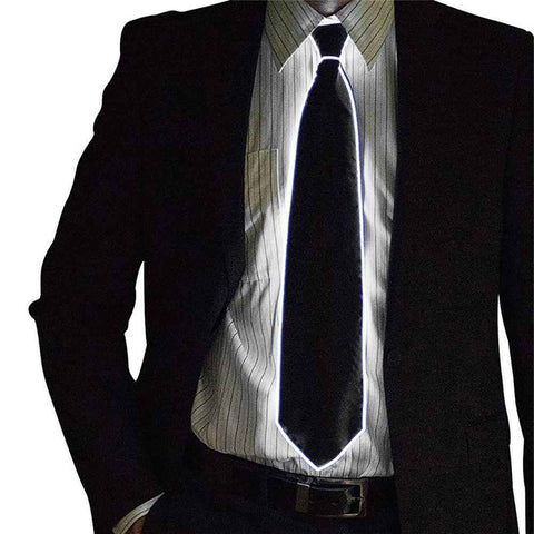 Wire Tie Flashing Cosplay LED Tie Costume Necktie Glowing DJ Bar Dance Carnival Party Masks Cool Props - White