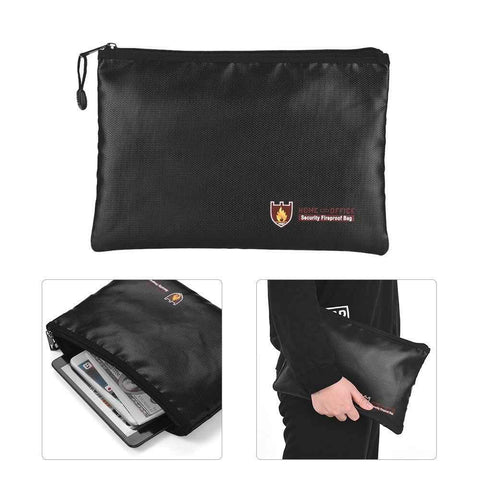 Fireproof Document Bag Waterproof Money Bag Pouch Document Holder Zipper Closure Storage - M