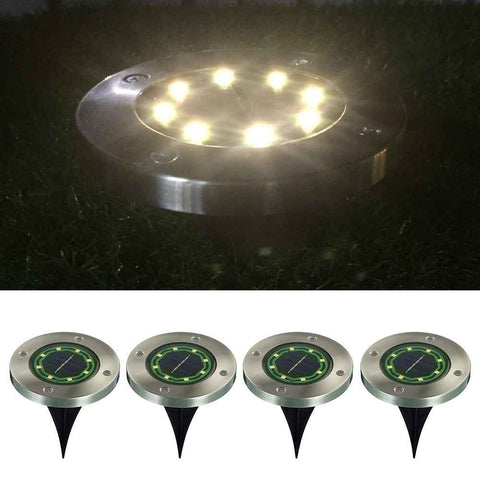 4Pcs Solar 8-LED Ground Light Stainless Steel Waterproof Outdoor Garden Pathway Patio Yard Stairs Light - Warm White