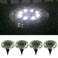 4Pcs Solar 8-LED Ground Light Stainless Steel Waterproof Outdoor Garden Pathway Patio Yard Stairs Light - White