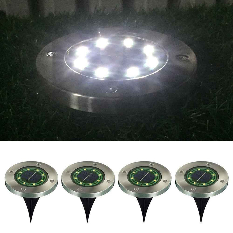 4Pcs Solar 8-LED Ground Light Stainless Steel Waterproof Outdoor Garden Pathway Patio Yard Stairs Light - White