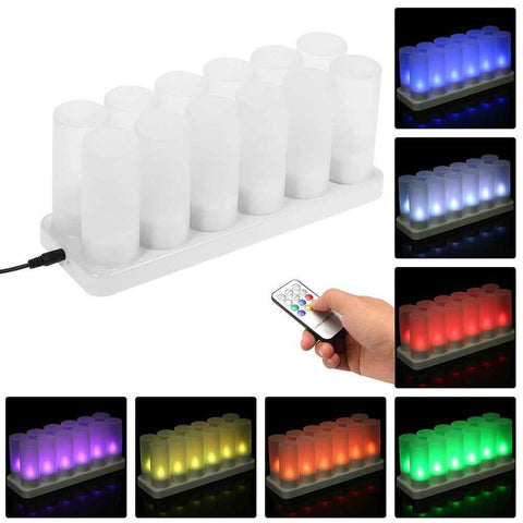12Pcs/Set Color Changing LED Flickering Flameless Tealight Candle Lights with Charging Base for Christmas Party Festivals - EU Plug