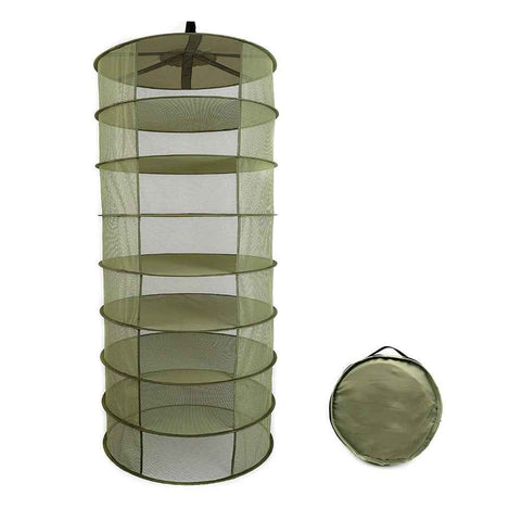 8 Layers Hanging Basket Folding Drying Rack Herb Dry Mesh Net 600mm Diameter - Army Green