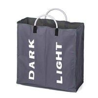 Collapsable 2-section Laundry Bag Foldable Laundry Hamper Durable Oxford Fabric Laundry Basket Clothes Sorter with Alloy Handle - Dark Grey