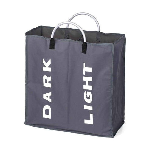 Collapsable 2-section Laundry Bag Foldable Laundry Hamper Durable Oxford Fabric Laundry Basket Clothes Sorter with Alloy Handle - Dark Grey