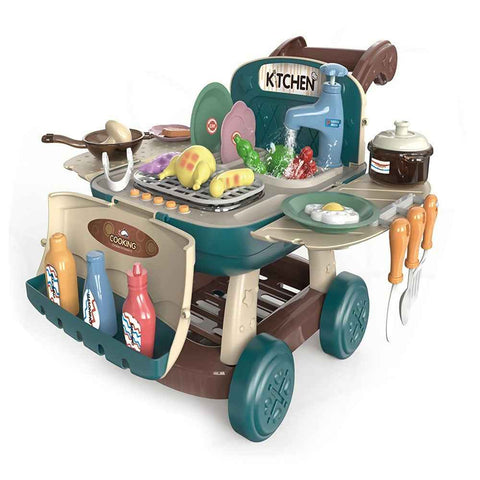 Kids Kitchen Shopping Cart Pretend Toddler Toys Play Kitchen Sink Toys Color Changing Funny Role Play Set with Light and Sound - Sky Blue