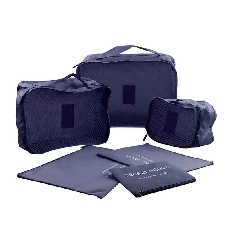 6 Pcs/Set Square Travel Luggage Storage Bags Clothes Organizer Pouch Bag - Dark Blue