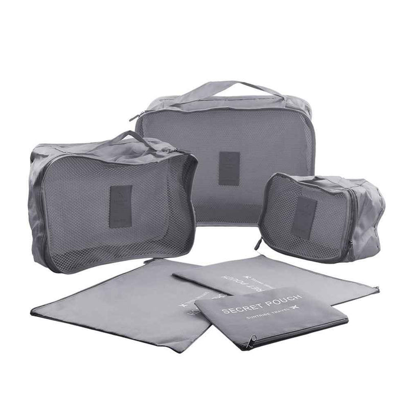 6 Pcs/Set Square Travel Luggage Storage Bags Clothes Organizer Pouch Case - Gray