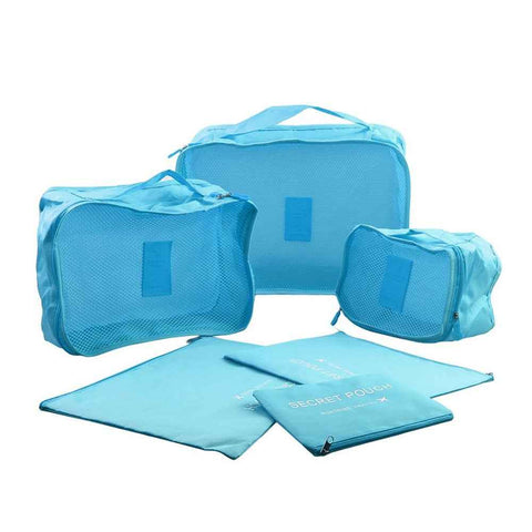 6 Pcs/Set Square Travel Luggage Storage Bags Clothes Pouch Case Organizing Storage Bag - Baby Blue