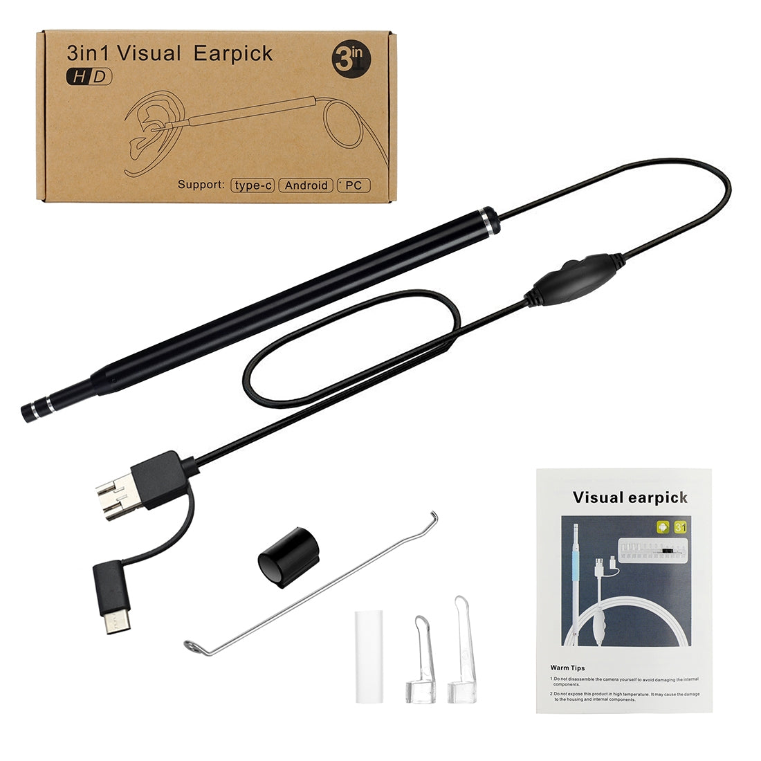 AN101-5.5mm-Home-Otoscope-Three-in-One-Ear-Endoscope-30W-HD-Otoscope-Visual-Ear-Picking-Otoscope(Black)