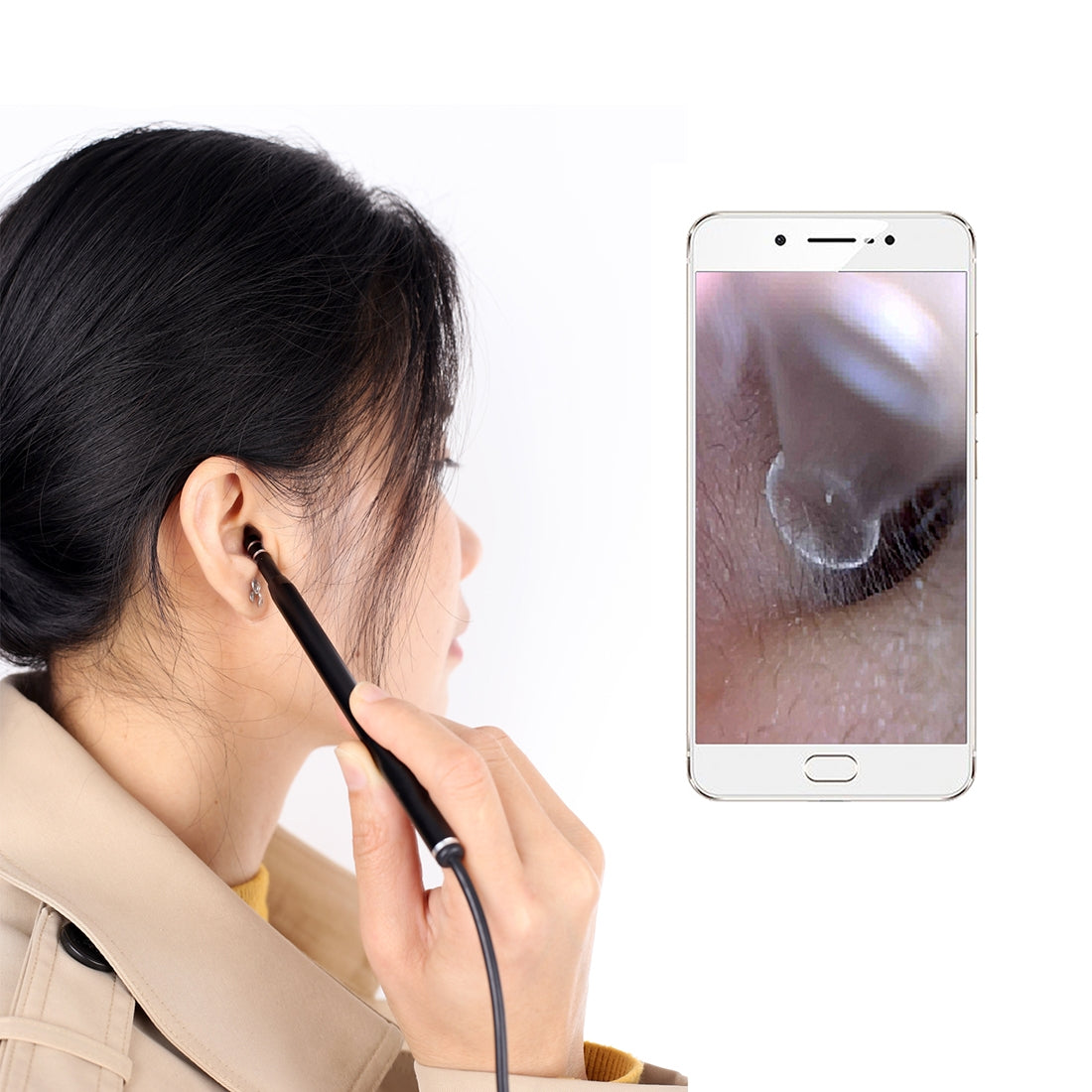 AN101-5.5mm-Home-Otoscope-Three-in-One-Ear-Endoscope-30W-HD-Otoscope-Visual-Ear-Picking-Otoscope(Black)