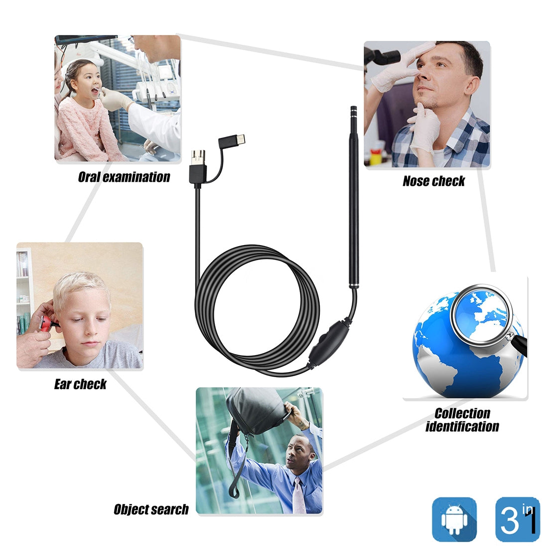 AN101-5.5mm-Home-Otoscope-Three-in-One-Ear-Endoscope-30W-HD-Otoscope-Visual-Ear-Picking-Otoscope(Black)