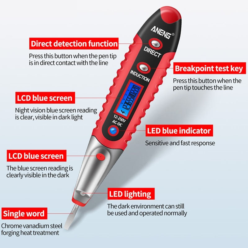 VD700-2pcs-Sound-and-Light-Alarm-Non-contact-Digital-Display-Sensor-Multi-function-Test-Pen(Black-Yellow)