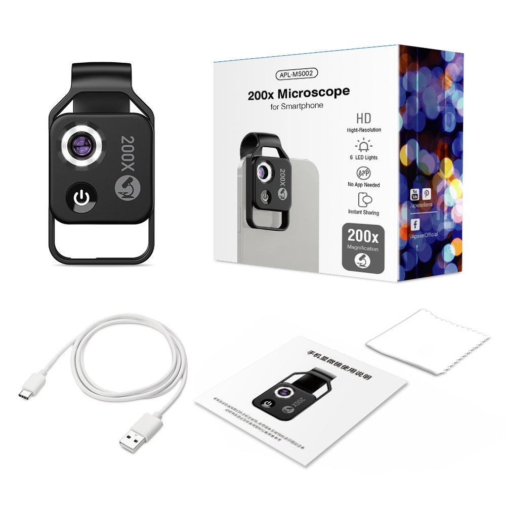 APEXEL-APL-MS002BK-200X-HD-Universal-Portable-Mobile-Phone-Microscope-with-LED-Light-(Black)