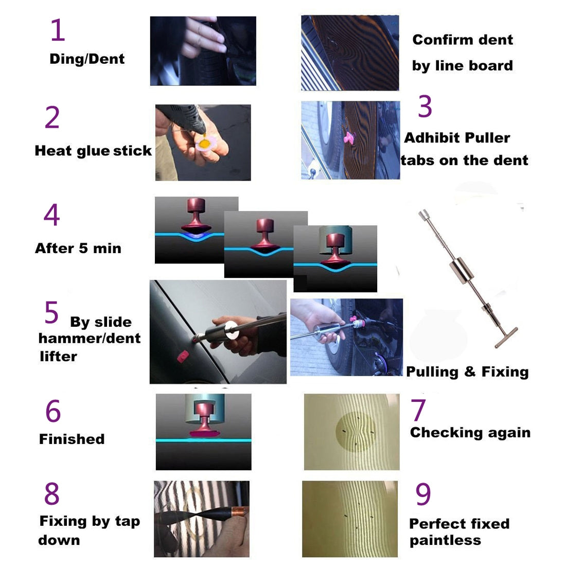 Auto-Repair-Body-Tool-Kit-PDR-Dent-Paintless-Repair-Tools-Dent-Puller-Slide-Hammer-Reverse-Hammer-Aluminum-Suction-Cups-for-Dent