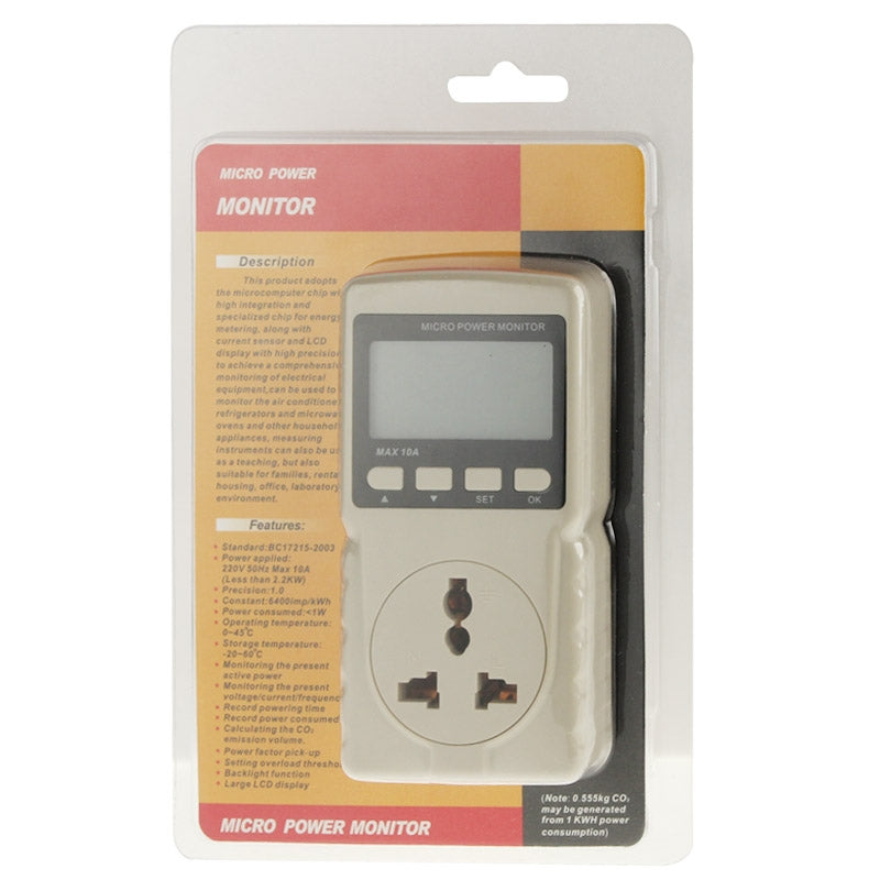 BENETECH-GM86-LCD-Display-MAX-10A-Micro-Power-Monitor-Energy-Meter,-EU-Plug