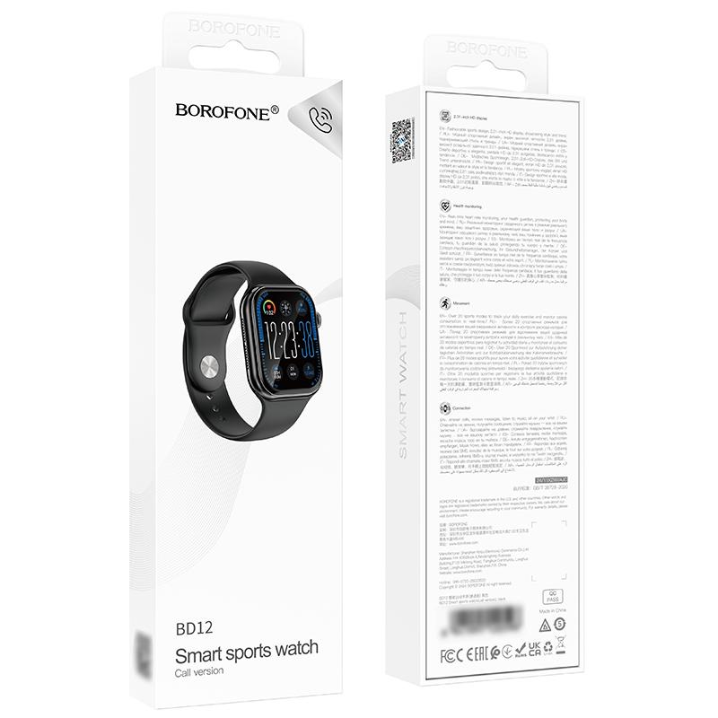 BOROFONE-BD12-Smart-Sports-Watch,-2.01-inch-Screen,-Support-BT-Call(Black)