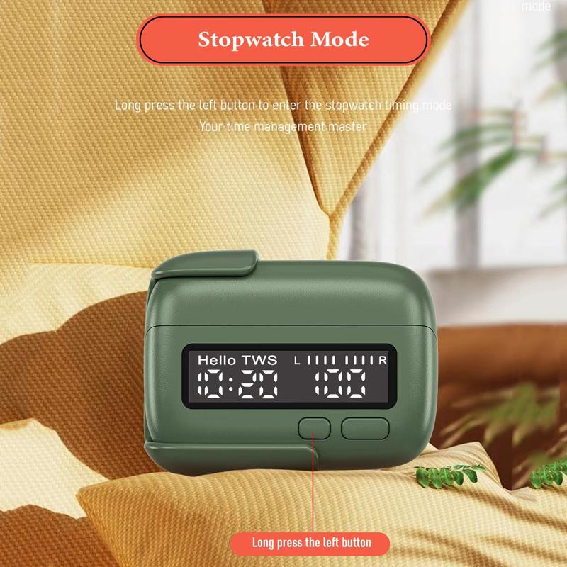 BPG-Portable-Wireless-Bluetooth-Earphones-Unique-Retro-Trendy-Digital-Display-Clock-Noise-Canceling-Earphones(Gray)