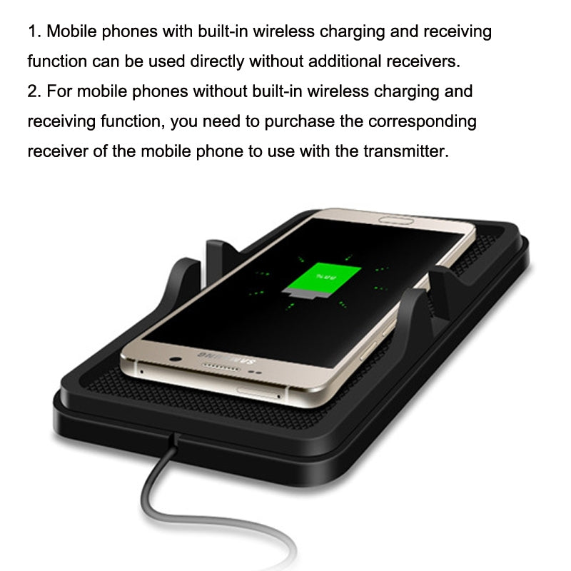 C6-15W-2-In-1-USB-Multi-Function-Car-Wireless-Charger-Anti-Slip-Launching-Pad(Black)