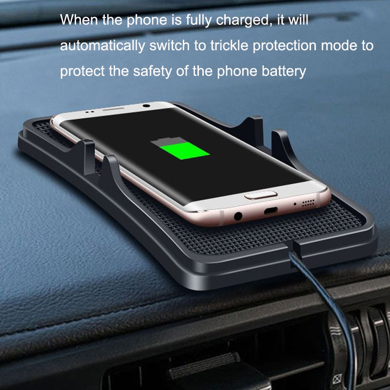 C6-15W-2-In-1-USB-Multi-Function-Car-Wireless-Charger-Anti-Slip-Launching-Pad(Black)