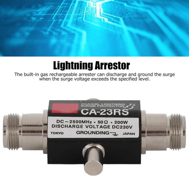 CA-23RS-400W-2500MHz-Lighting-Arrestor-N-Male-Plug-to-N-Female-Coaxial-Surge-Protector