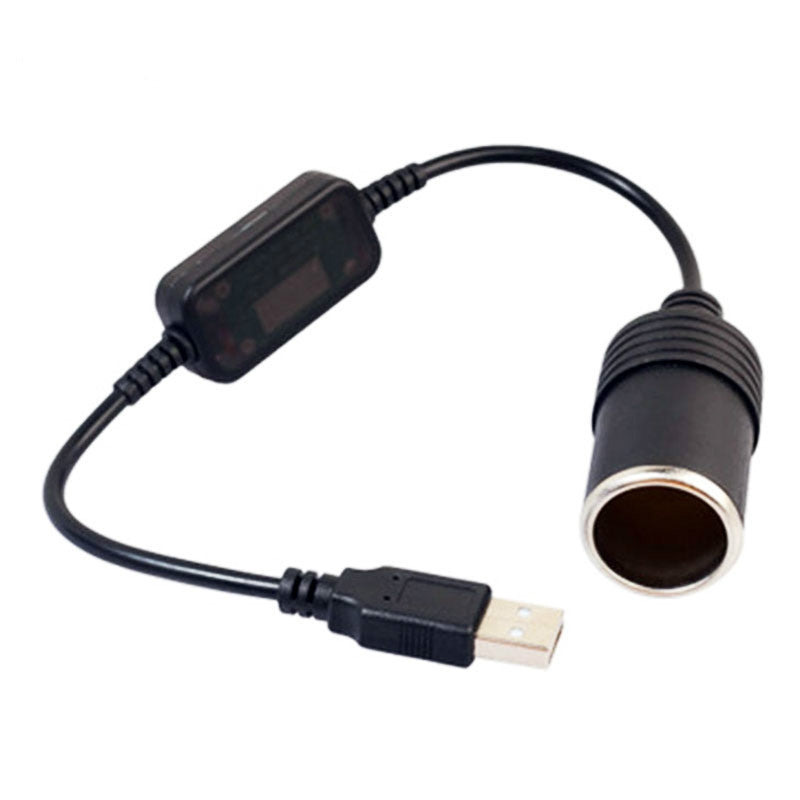 Car-Converter-Adapter-Wired-Controller-USB-to-Cigarette-Lighter-Socket-5V-to-12V-Boost-Power-Adapter-Cable(Black)