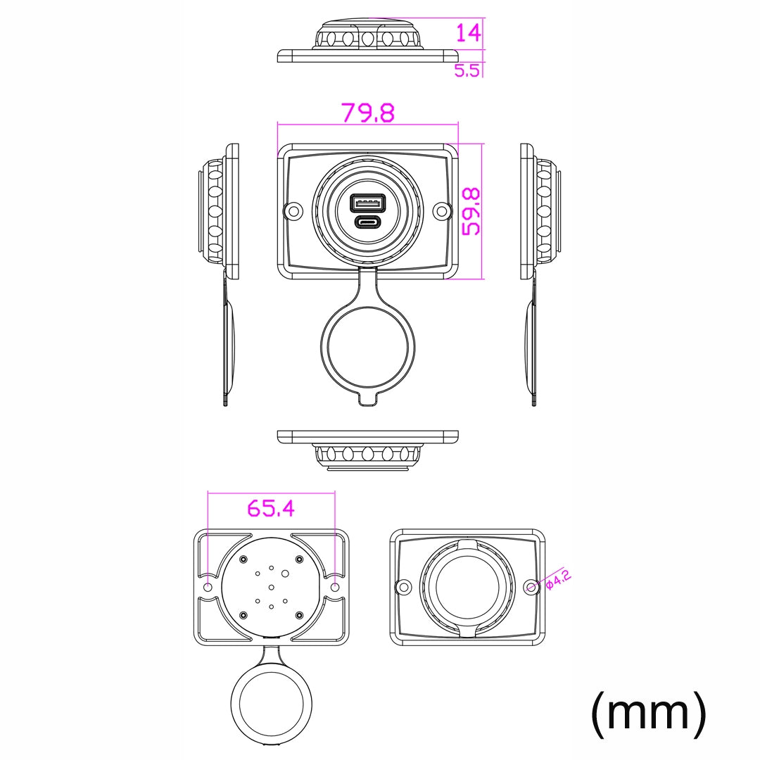 Car-Ship-Modified-Waterproof-USB-Socket-Charger,-Model:-UCC-350-QC+PD-Fast-Charge-30W