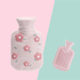 Plush-Hot-Water-Bottle-Bag-with-Cartoon-Flowers,-350ml-Light-Pink