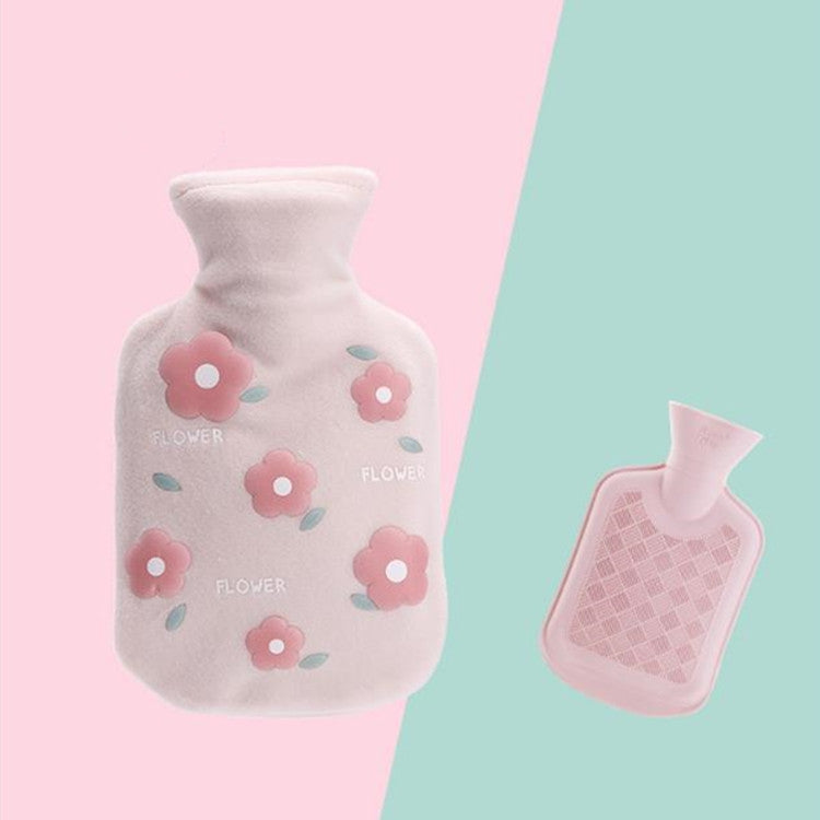 Plush-Hot-Water-Bottle-Bag-with-Cartoon-Flowers,-350ml-Light-Pink
