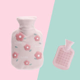 Plush-Hot-Water-Bottle-Bag-with-Cartoon-Flowers,-350ml-Light-Pink