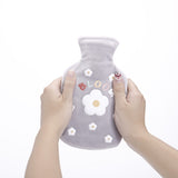 Plush-Hot-Water-Bottle-Bag-with-Cartoon-Flowers,-350ml-Light-Pink