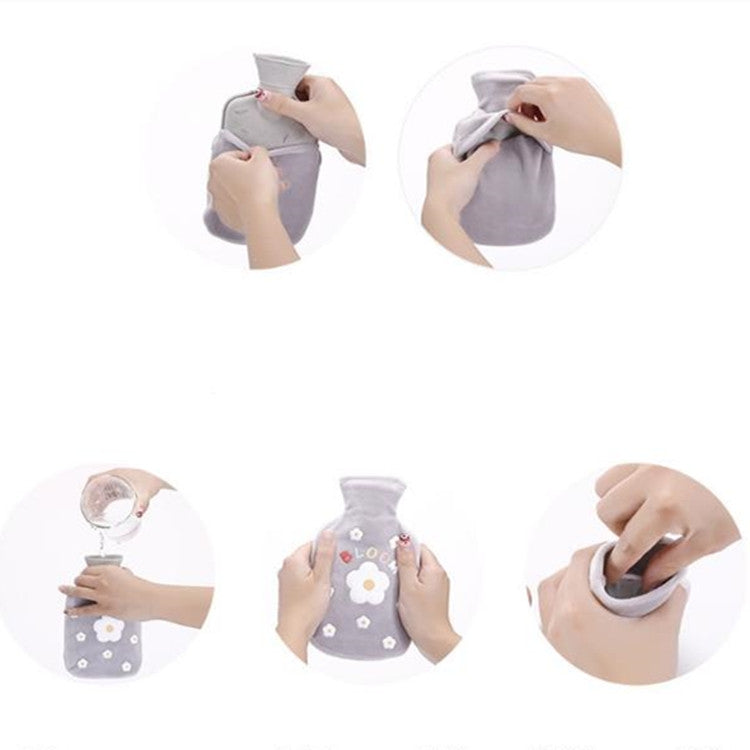 Plush-Hot-Water-Bottle-Bag-with-Cartoon-Flowers,-350ml-Light-Pink