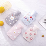 Plush-Hot-Water-Bottle-Bag-with-Cartoon-Flowers,-350ml-Light-Pink