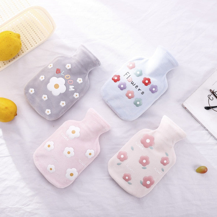 Plush-Hot-Water-Bottle-Bag-with-Cartoon-Flowers,-350ml-Light-Pink