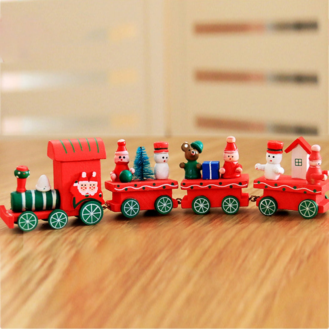 Christmas-Dinner-Table-Decoration,-Wooden-Trains-Children-Kindergarten-Christmas-Decoration-Ornaments-Gifts-(Red)
