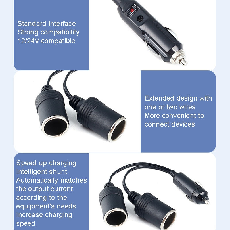 Copper-Car-Cigarette-Lighter-Extension-12/24V-10A-General-1-Drag-2-Car-Charging