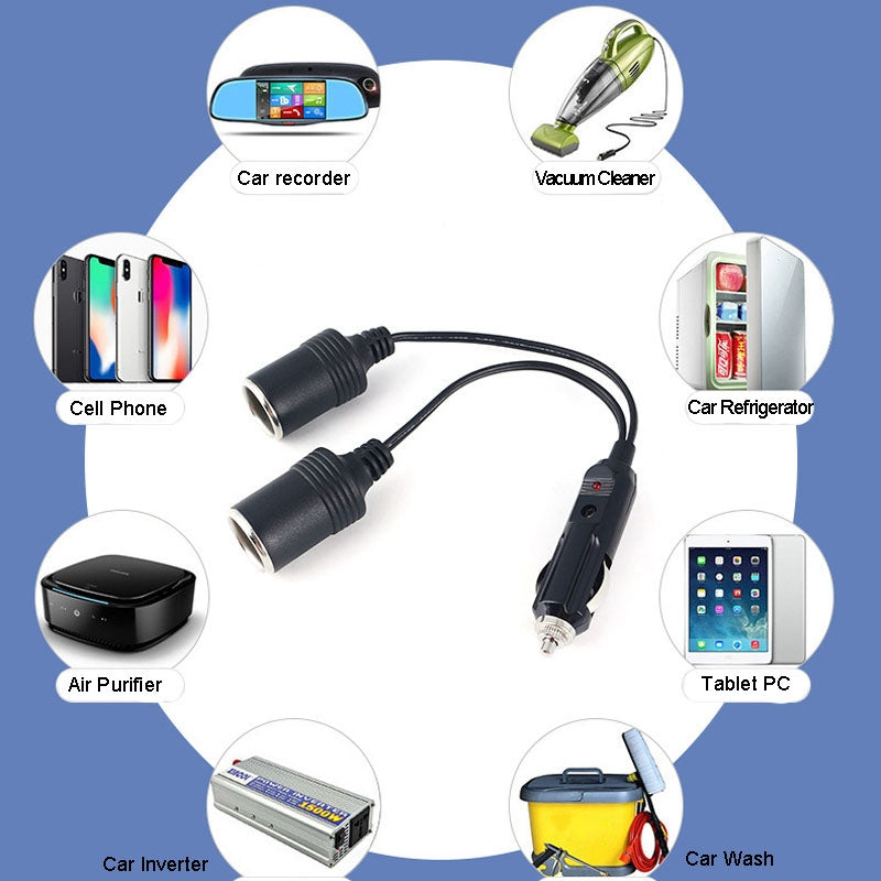 Copper-Car-Cigarette-Lighter-Extension-12/24V-10A-General-1-Drag-2-Car-Charging