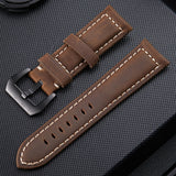 Crazy-Horse-Layer-Frosted-Black-Buckle-Watch-Leather-Watch-Band,-Size:-20mm(Dark-Brown)