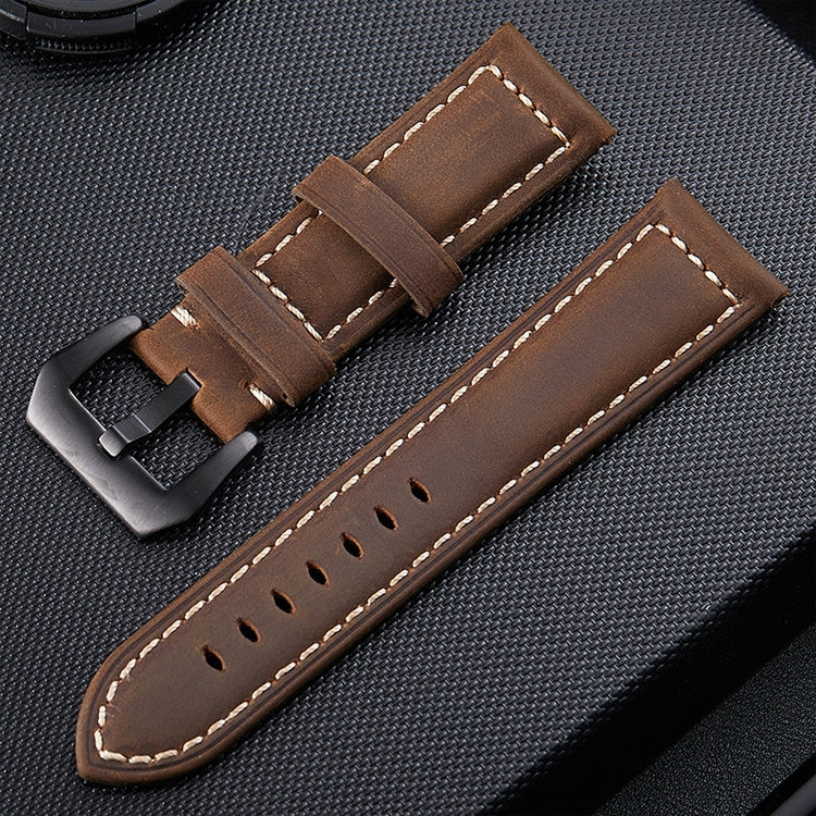 Crazy-Horse-Layer-Frosted-Black-Buckle-Watch-Leather-Watch-Band,-Size:-20mm(Dark-Brown)