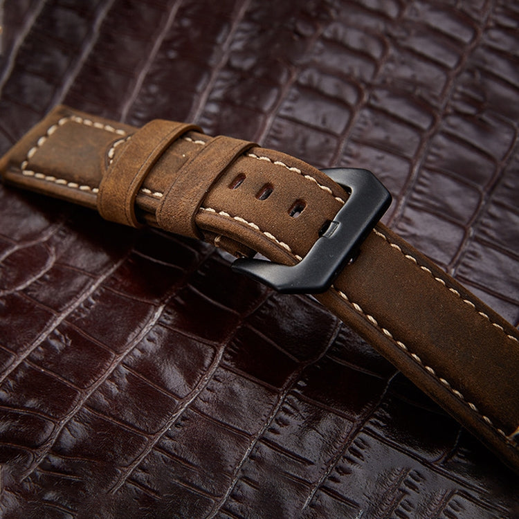 Crazy-Horse-Layer-Frosted-Black-Buckle-Watch-Leather-Watch-Band,-Size:-20mm(Dark-Brown)