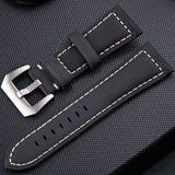 Crazy-Horse-Layer-Frosted-Silver-Buckle-Watch-Leather-Watch-Band,-Size:-26mm-(Black)