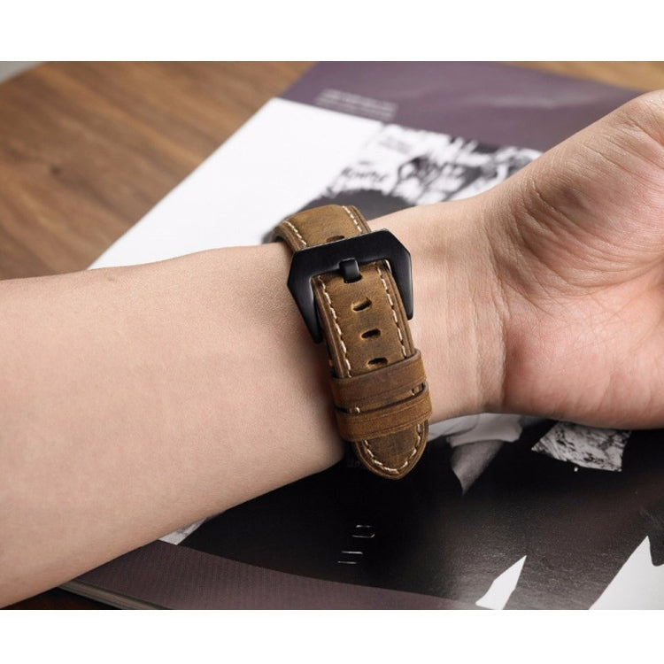 Crazy-Horse-Layer-Frosted-Silver-Buckle-Watch-Leather-Watch-Band,-Size:-26mm-(Black)